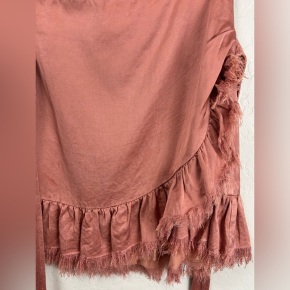 Free People One Tuxedo Faux Wrap Asymmetric Blue Raw Hem 4 Rose Pink 1155 - Picture 3 of 7